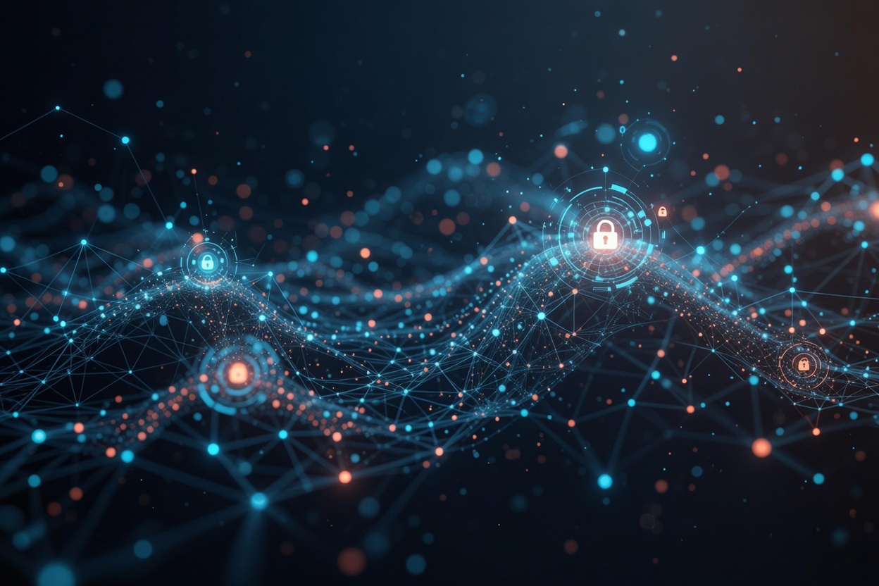 Network security landscape illustrating connected protection signals